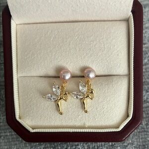 Elegant Gold and Pearl Fairy Earrings